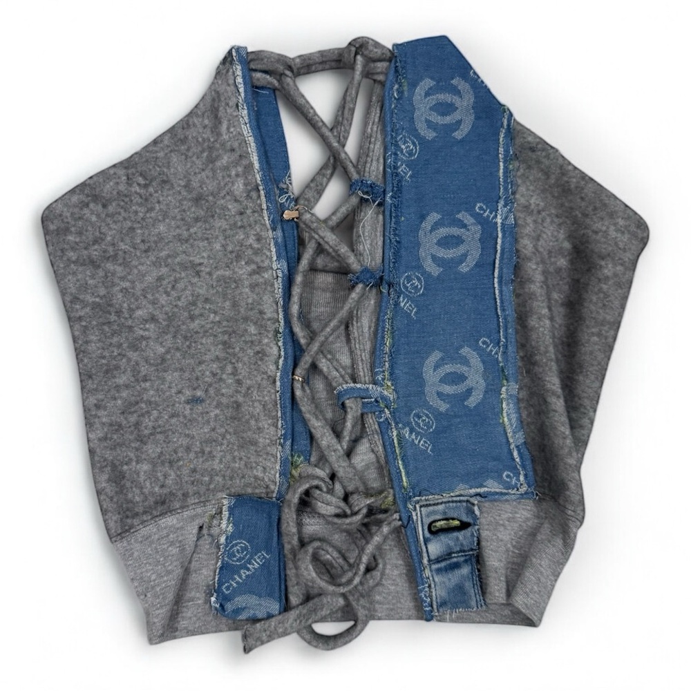 Custom Sweatshirt Corset with chanel, rag and bone fabric. One of a kind.